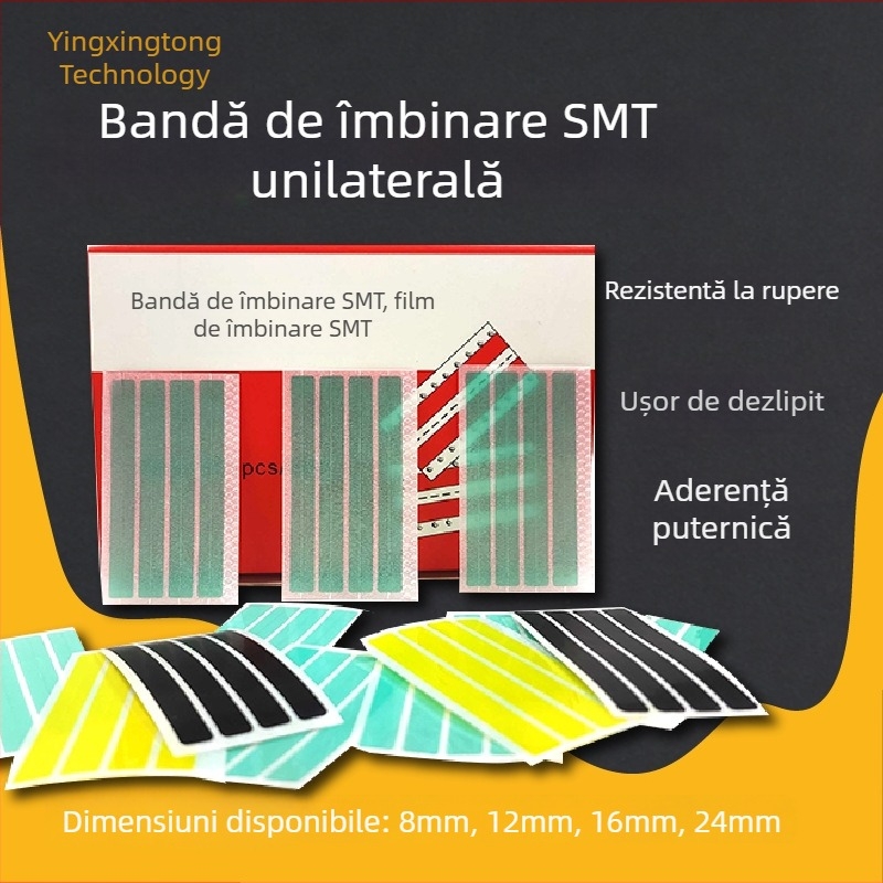 Bandă SMT antistatice, film de lipire dublu-adeziv pe bază PET, lățime 8 mm, grosime 0,5 mm, adeziv PU, interval -20 până la 80 °C, folie de detașare