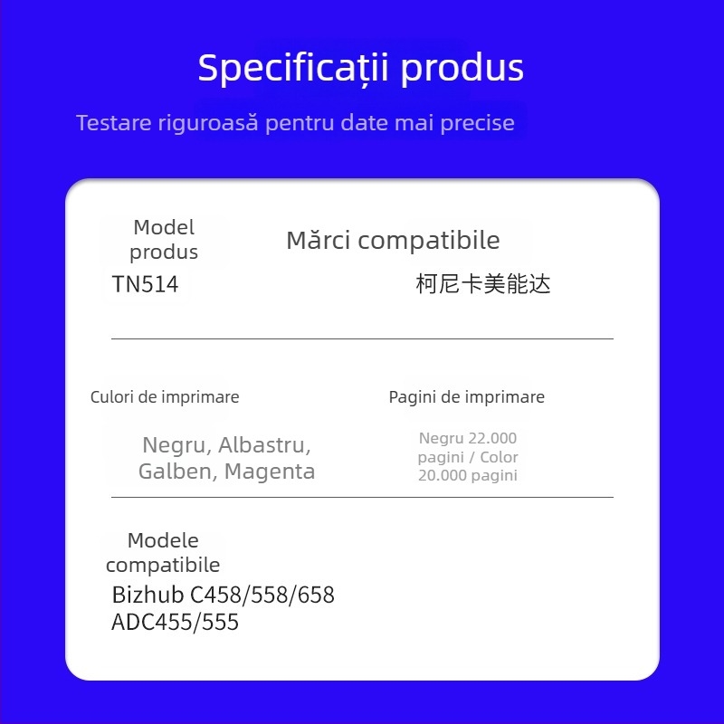Cartuș toner TN514 pentru Bizhub C458/558/658 și ADC455/555 copiatoare