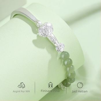 Brățară din argint 999 cu jad Hetian natural, design Ruyi, bijuterie elegantă pentru femei în stil chinezesc nou