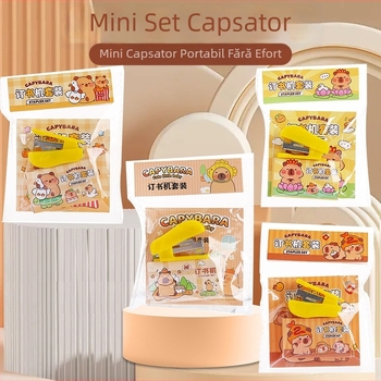 Set mini capsator ergonomic, desen animat, folosește agrafe Nr. 10