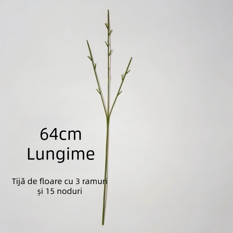 Tulpină de floare artificială, 64 cm, cu 3 brațe și 15 ramuri, accesoriu DIY pentru flori