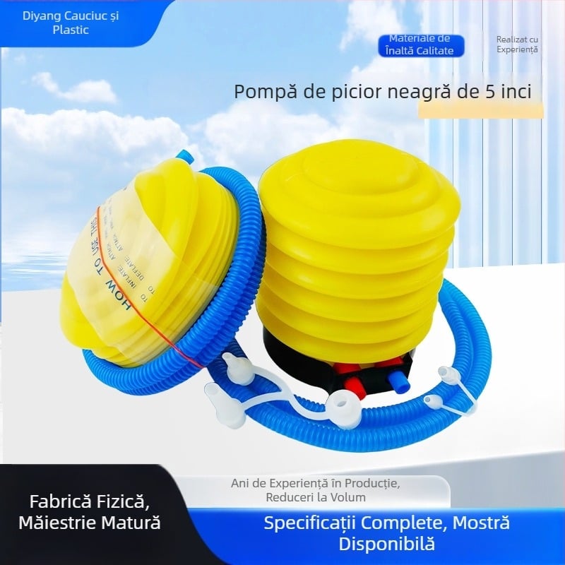 Pompa cu pedală, bază neagră de 5 inchi, pentru umflare mingi de yoga, baloane și inele de înot; portabilă, cu umflare rapidă