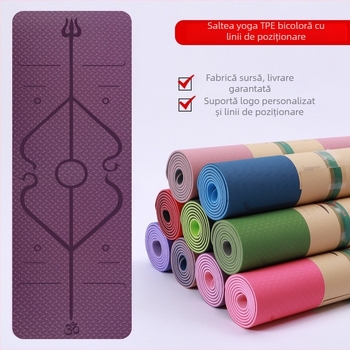 Covor yoga TPE, dublu strat, 6 mm, antiderapant, linii de aliniere a corpului, durabil pentru uz casnic