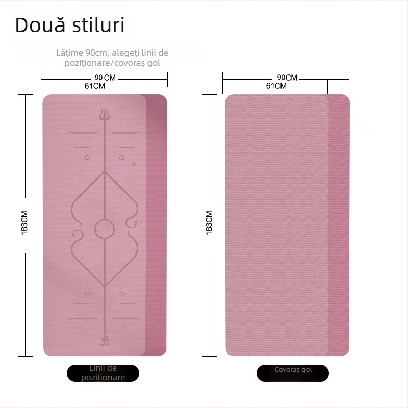 Covor yoga TPE cu lățime mărită, grosime crescută, anti-derapant, izolare fonică, covor de podea pentru acasă cu linii de ghidare a pozițiilor