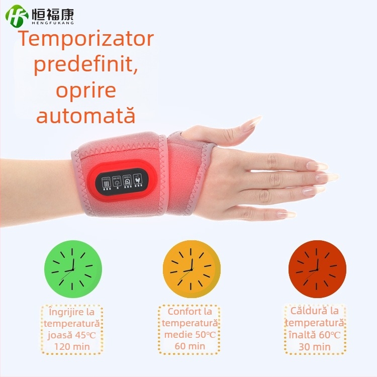 Bandă încălzitoare pentru încheietura mâinii, cu încărcare inteligentă, control al temperaturii în trei trepte, încălzire pentru articulațiile mâinii și masaj cu vibrații