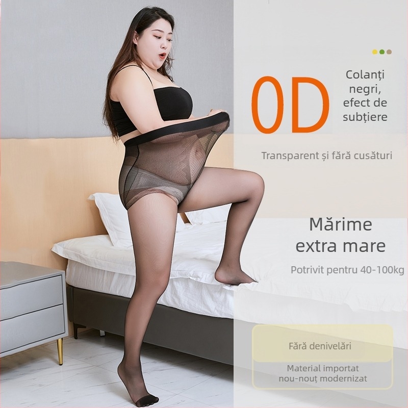 Colanți negri, transparenți, mărime plus, ultra-subțiri pentru vară, pentru femei cu forme pline, anti-ruptură