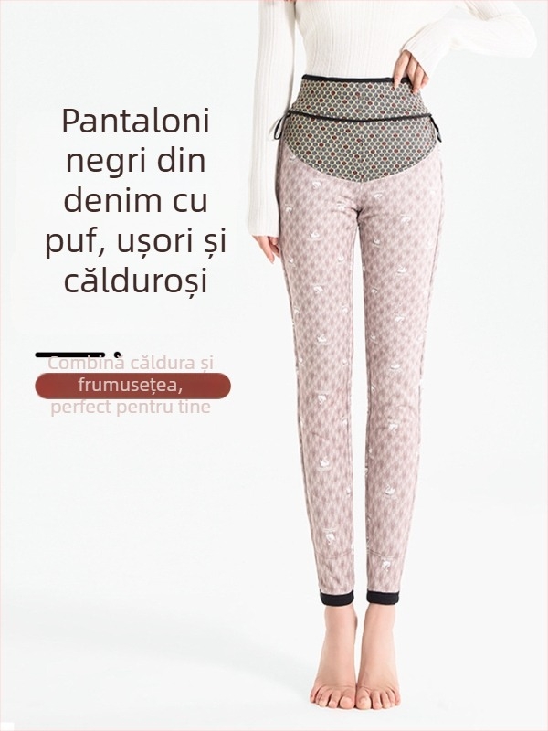 Jeans din denim cu căptușeală de fleece, calzi pentru toamnă și iarnă, talie înaltă, elastici, slim fit, pantaloni skinny cu efect de ridicare a feselor