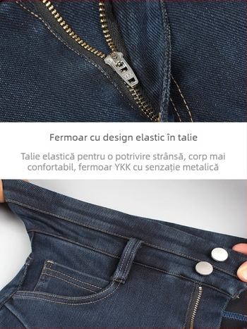 Pantaloni skinny din denim tricotat cu patru direcții, talie înaltă, croială slim, lungime 9/10, primăvară–toamnă 2025