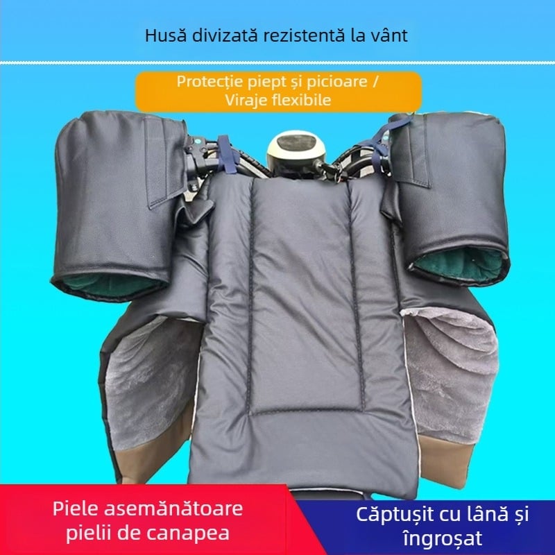 Pătură despărțită pentru protecția parbrizului vehiculelor electrice, cu căptușeală fleece, senzație de piele PU, impermeabilă și rezistentă la vânt