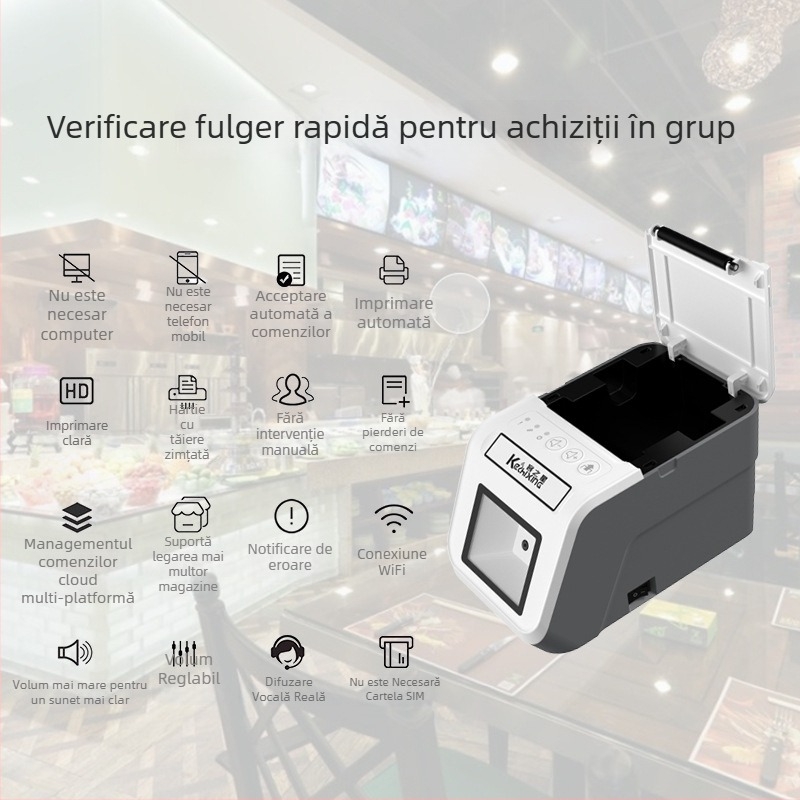 Mașină all-in-one 4G pentru scanarea codurilor QR și imprimare, destinate achizițiilor de grup, validare cupoane, imprimare automată, imprimantă în cloud, integrare MQTT cu sisteme terțe
