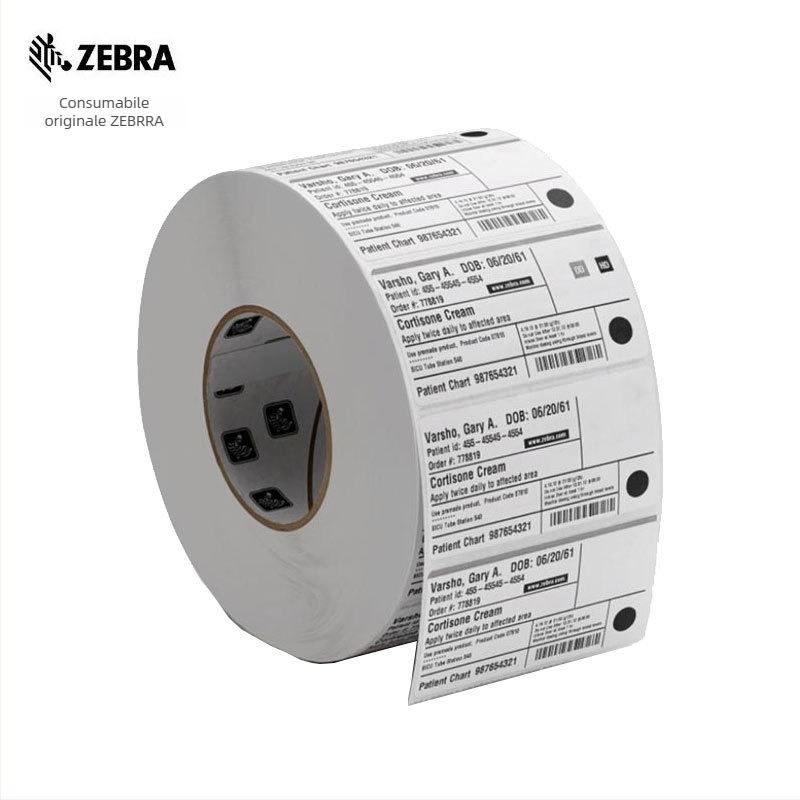 Etichetă Zebra originală pe hârtie lucioasă cu aderență ridicată, adeziv 2100T, fără BPA, rolă pentru imprimare coduri de bare de trasabilitate