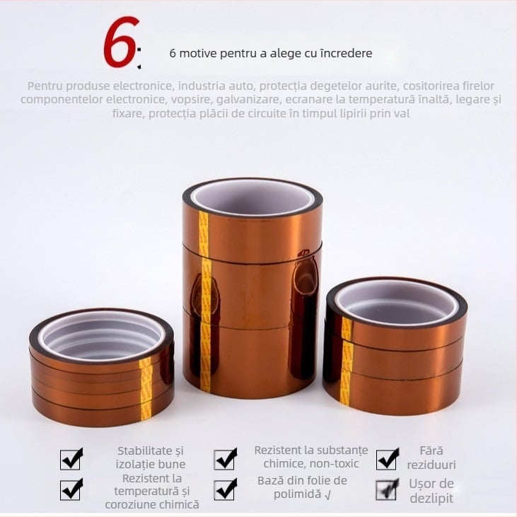 Bandă PI din polyimid pentru temperaturi înalte, pentru plăci PCB, rezistentă la temperaturi, protecție la sudură, ambalare baterii