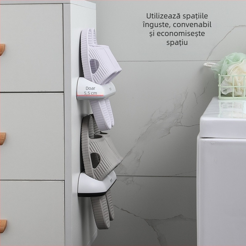 Raft de perete pentru papuci din plastic, organizator simplu pentru baie, stil japonez, cu două rânduri