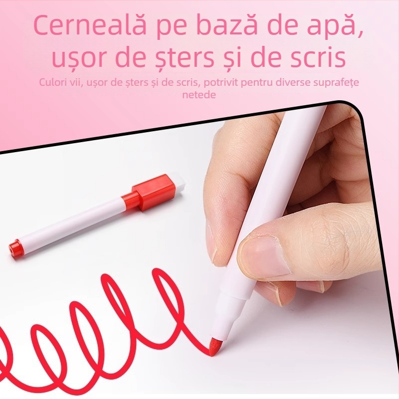 Markere color pentru tablă magnetică, cu cerneală pe bază de apă (negru și roșu), ușor de șters, pentru copii, profesori și birou