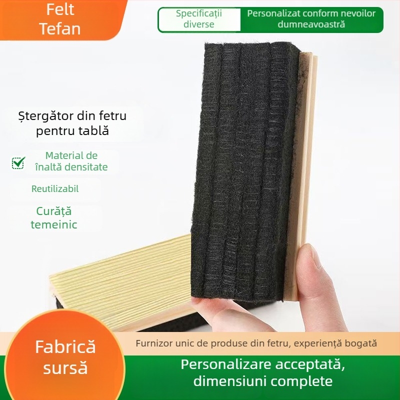 Radieră pentru tablă cu spate din lemn și suprafață din felt de lână