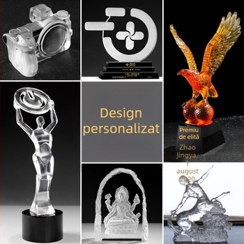 Trofeu de cristal personalizat - sculptură din sticlă cu logo-ul companiei, suvenir, probă de fabricație