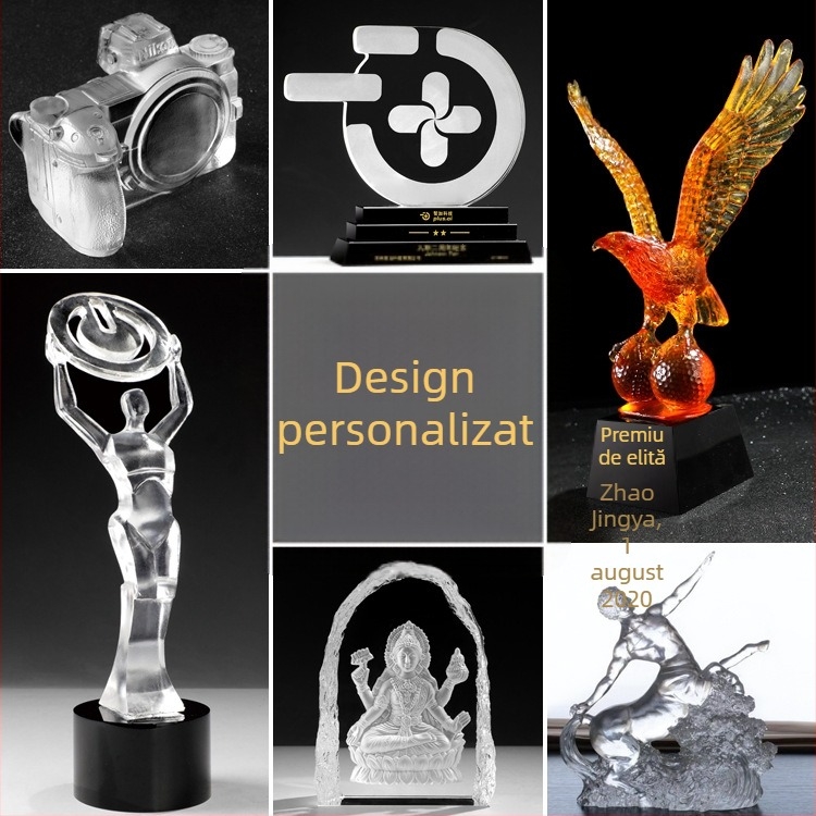 Trofeu de cristal personalizat - sculptură din sticlă cu logo-ul companiei, suvenir, probă de fabricație