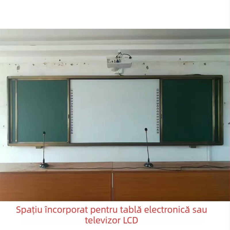 tablă magnetică glisantă cu proiector încorporat pentru predare, suprafață mată, scriere ușoară și ștergere.