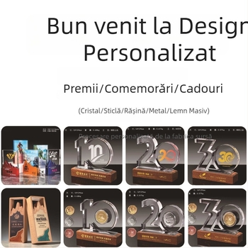 Trofeu din cristal pentru a 10-a aniversare, cu design personalizat al plăcii comemorative și gravare cu laser