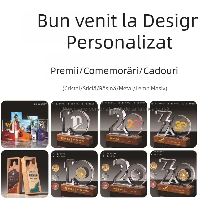 Trofeu din cristal pentru a 10-a aniversare, cu design personalizat al plăcii comemorative și gravare cu laser