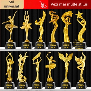 Trofeu din rășină pentru dans, stea creativă cu cinci colțuri, pentru competiții de badminton și baschet, personalizabil, din cristal și metal, de înaltă calitate