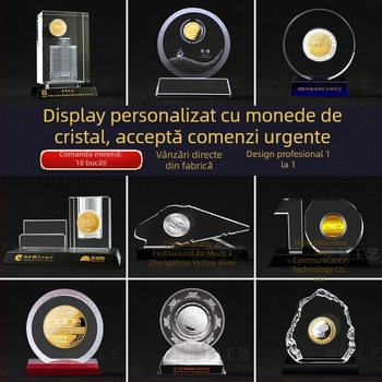 Ornament din cristal cu monede încrustate, aniversare IPO corporativă personalizată, trofeu din cristal de înaltă calitate