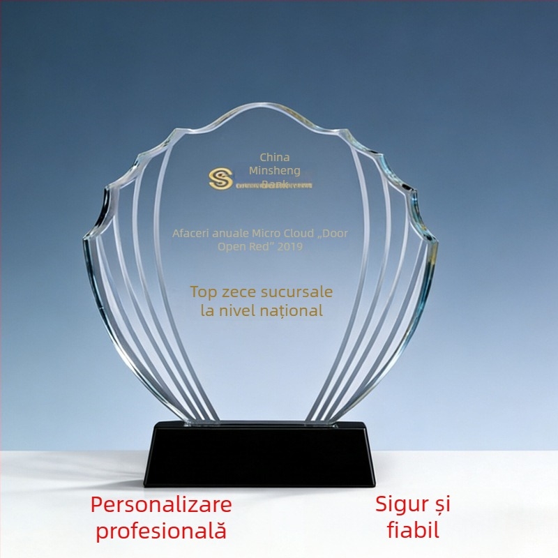 Trofeu din cristal și metal pentru întâlniri anuale ale companiei și concursuri, gravare personalizată și imprimare a logo-ului