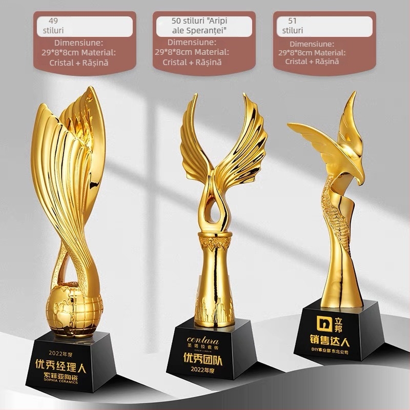 Trofeu de cristal Anul Dragonului, gravură personalizată cu placare aur, premiu corporativ pentru întâlnirea anuală