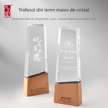 Trofeu de cristal personalizat cu bază din lemn, pentru aniversări, premiu pentru liderul vânzărilor, cadou de pensionare și plachetă de autorizare