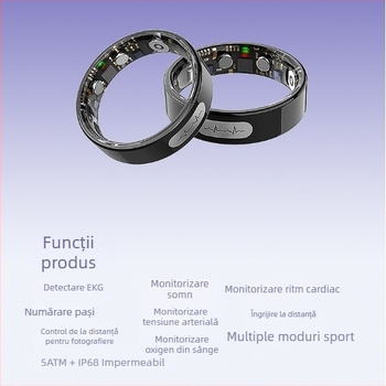 Inel ECG inteligent cu monitorizarea ritmului cardiac, saturația de oxigen, somn și activitate, Bluetooth