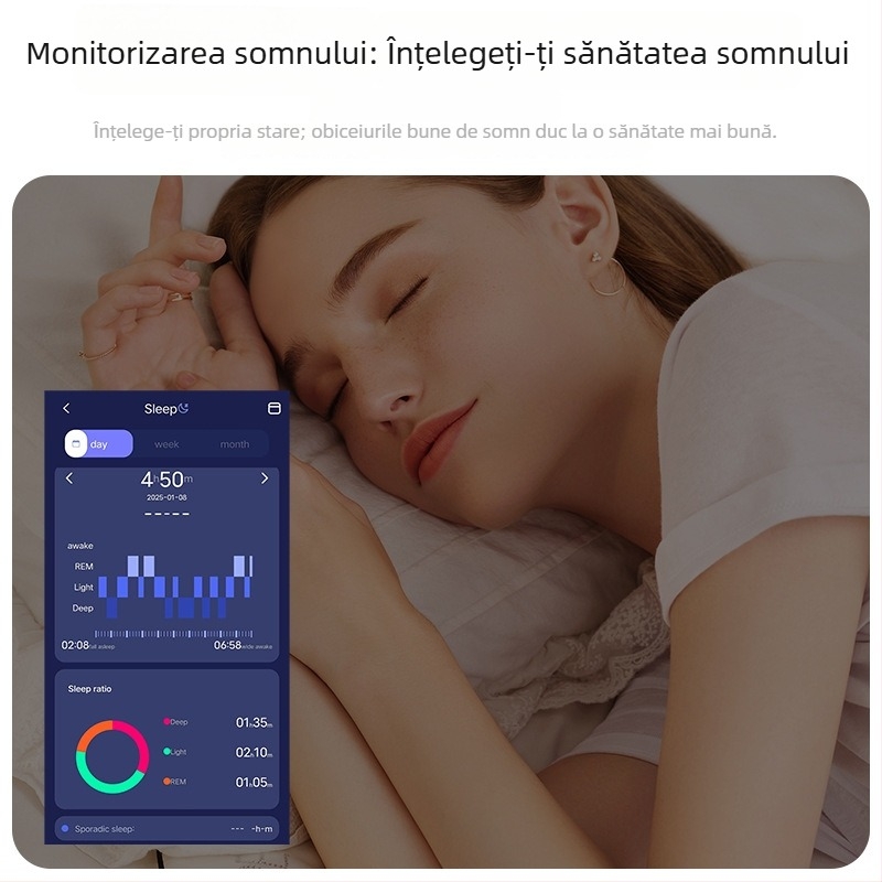 Inel inteligent Bluetooth IF-R03 pentru sport, rezistent la apă, monitorizare ritm cardiac, dispoziție, oxigen din sânge și somn