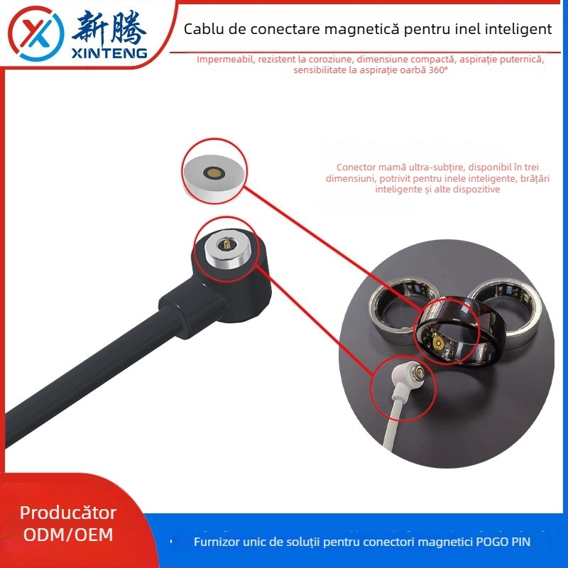 Inel inteligent personalizat – cablu magnetic de încărcare cu conector Pogopin rotund, 1.5mm/2.0mm