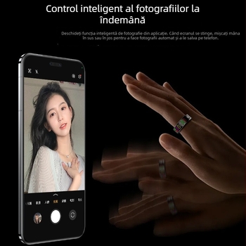 Inel Bluetooth cu ecran color, monitorizare ritm cardiac și saturație de oxigen, monitorizare somn și numărătoare de pași