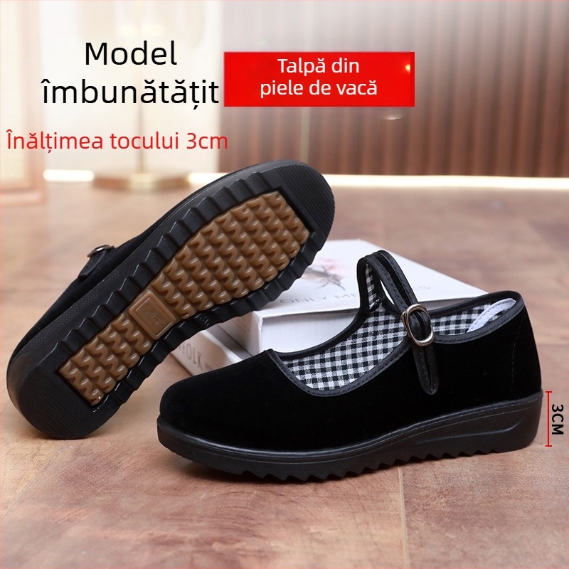 Pantofi din pânză pentru femei, talpă moale, antiderapantă, talpă din tendoane de vită, negri, pentru purtare zilnică