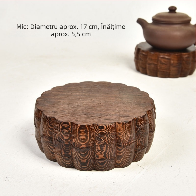 Bază rotundă din lemn roșu cu model de bambus – sculptură în lemn pentru vază Bonsai și suport decorativ pentru statuia Budha