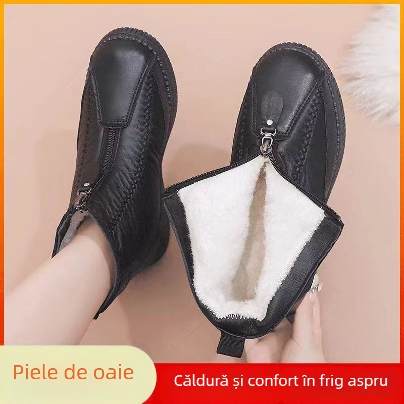 Ghete de iarnă pentru femei, înalte, impermeabile, căptușite cu blană artificială, fermoar în față, talpă moale