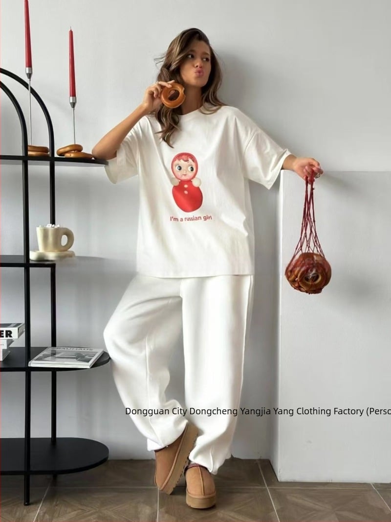 Tricou damă din bumbac, imprimare inimă, mâneci scurte, guler rotund, croială lejeră, vară