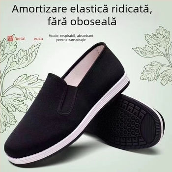 Pantofi din pânză pentru bărbați, în stil Beijing, negri, respirabili, antiderapant, slip-on