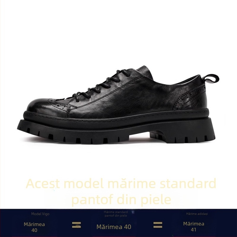 Pantofi brogue din piele naturală, gravură decorativă, respirabili, șireturi, pentru afaceri și casual