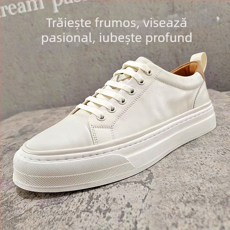 Pantofi sport din piele naturală pentru bărbați, slip-on, fără șireturi, vârf rotund, talpă din cauciuc, căptușeală din piele