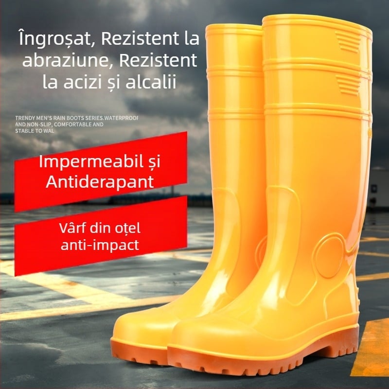 Cizme de ploaie înalte, impermeabile, cu vârf din oțel, talpă anti-derapare, încălțăminte de lucru pentru bărbați