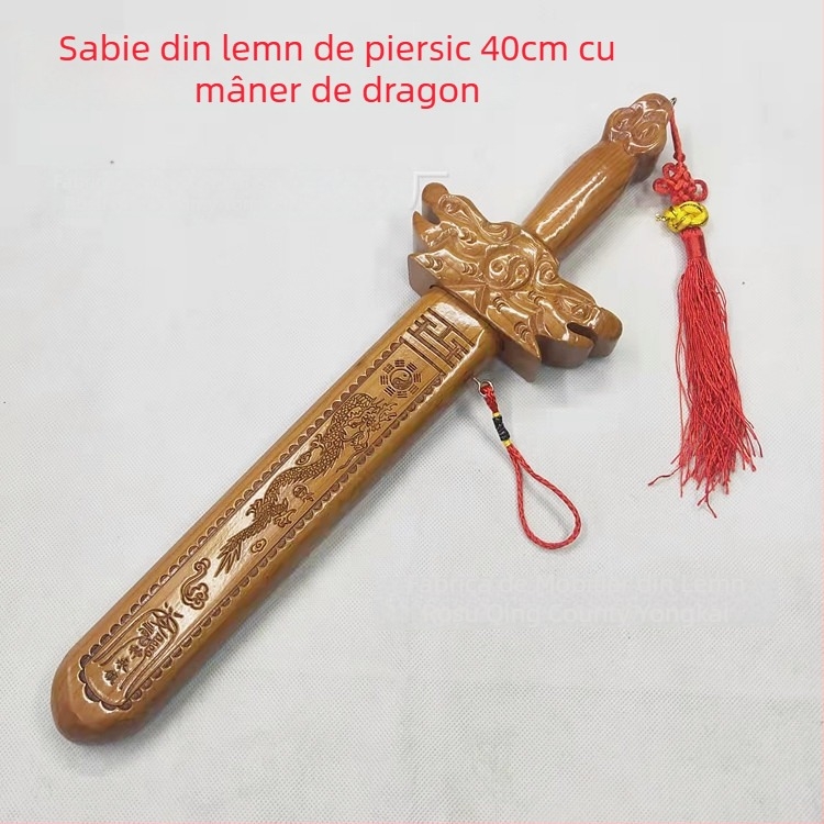 Pandantiv sabie din lemn de piersic, sculptat manual, decor pentru casă cu motiv de șapte stele
