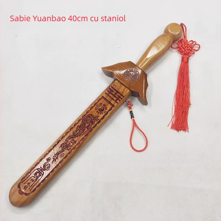 Pandantiv sabie din lemn de piersic, sculptat manual, decor pentru casă cu motiv de șapte stele