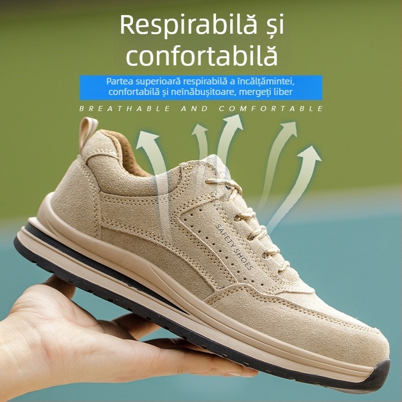 Pantofi de protecție casual pentru bărbați, respirabili, cu vârf din plastic și protecție Kevlar, rezistenți la impact și perforare, ușori și durabili