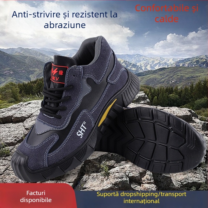 Ghete de protecție pentru bărbați, iarnă, vârf metalic, protecție împotriva loviturilor și perforării, rezistente la uzură, negre, confortabile pentru stat îndelungat