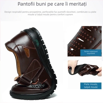 Pantofi bărbați din piele pentru costum, talpă moale, vară