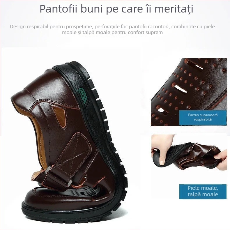 Pantofi bărbați din piele pentru costum, talpă moale, vară