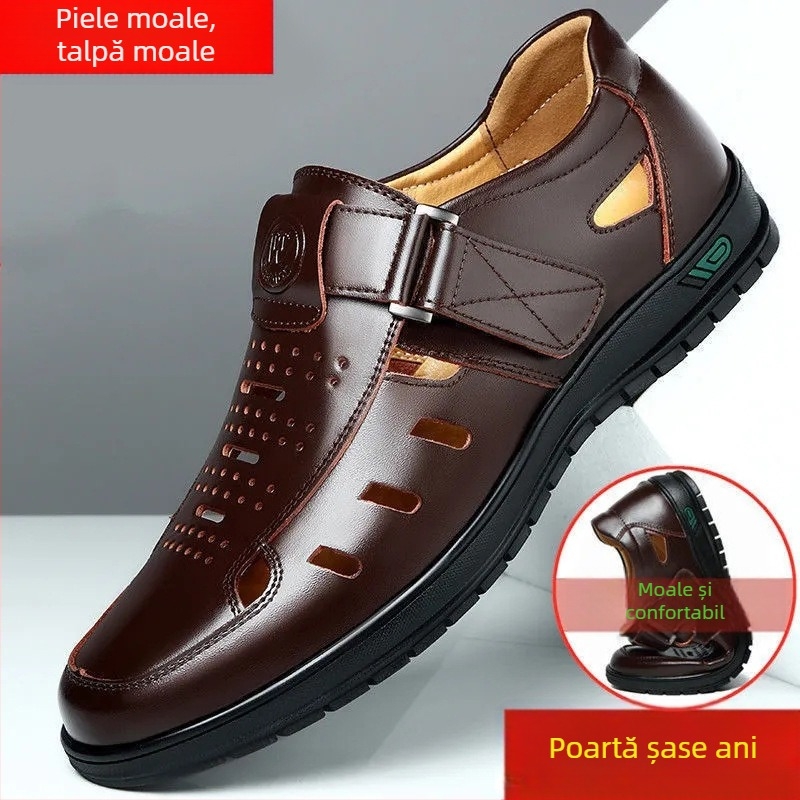 Pantofi bărbați din piele pentru costum, talpă moale, vară