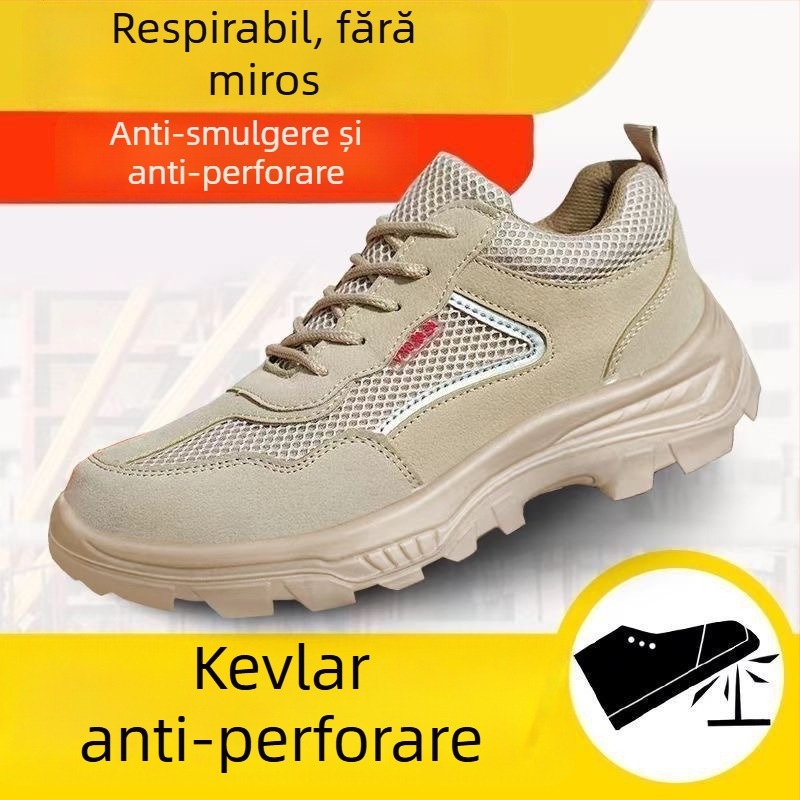 Pantofi de protecție pentru muncă pentru bărbați, cu vârf din oțel, anti-șoc și anti-perforație, vară respirabilă, ușori, încălțăminte de siguranță