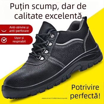 Pantofi de protecție pentru bărbați din piele de vițel, vârf din oțel, anti-șoc și anti-perforație, izolați, durabili, încălțăminte de lucru